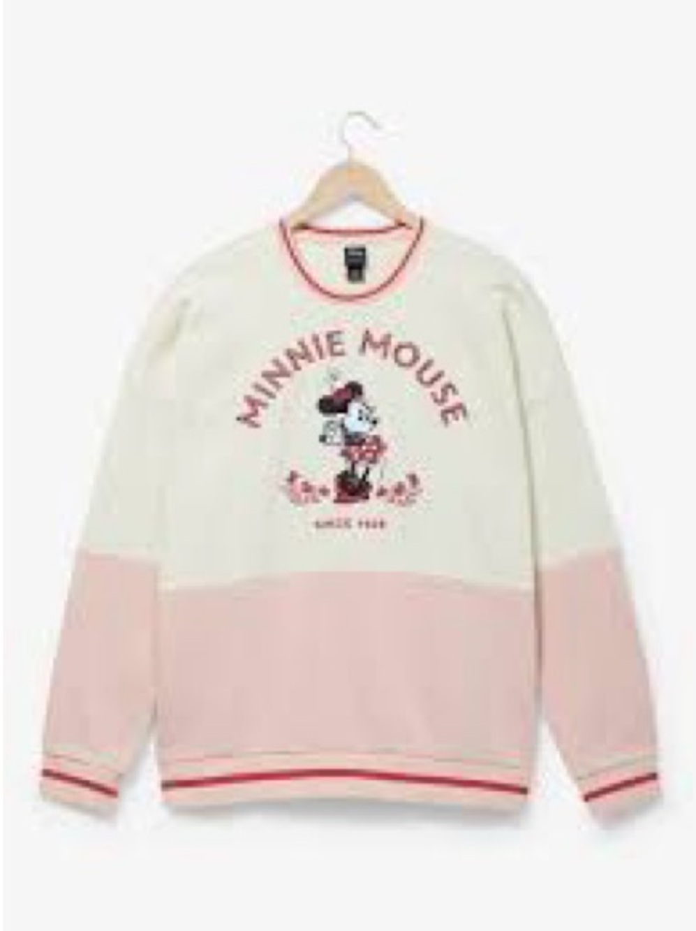 Disney Cream and Pink Minnie Mouse Colorblock Crewneck Sweater